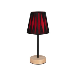 Lampa stołowa Mila Wood 1xE14 Max.25W Drewno brzozowe/Czarny metal/Czarny kabel PCV/Czarno-czerwony klosz z tkaniny 7775960