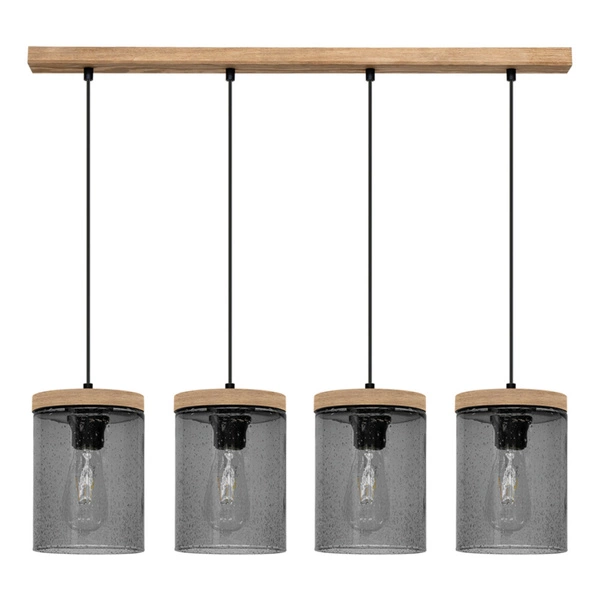 Monsun Pendant Lamp 4xE27 Max.60W Stained Pine Brown/Black PVC Cable/Smoked Glass 161859451