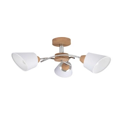 Mette Wood Ceiling Lamp 3xE27 Max.40W Oiled Oak/Chrome Metal/White Fabric Shade 8341374