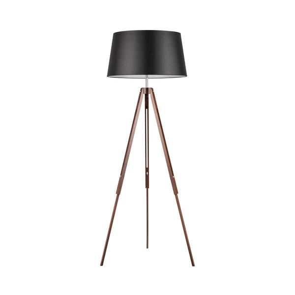 Tripod Floor Lamp 1xE27 Max.60W Walnut Beech Wood/Transparent PVC Cable/Black Fabric Shade 6025076