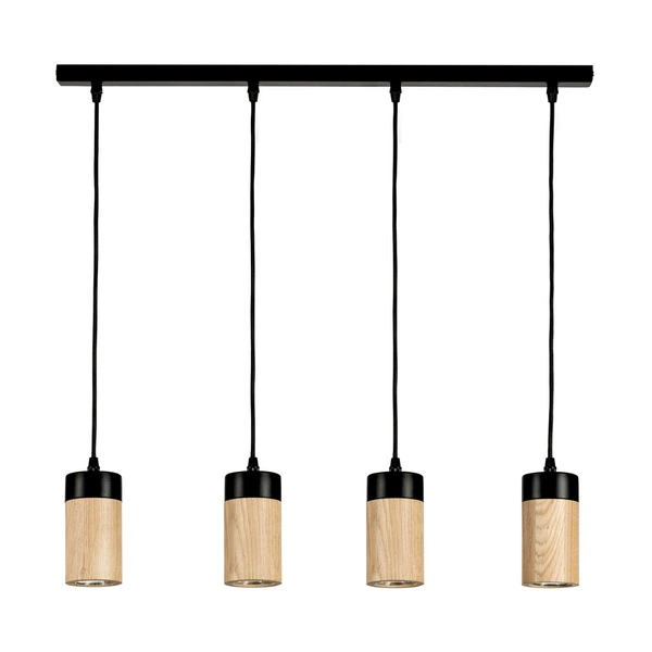 Annick Pendant Lamp Incl. 4xLED GU10 5W Oiled Oak/Black Metal/Black Silicone Braid Cable 1419404