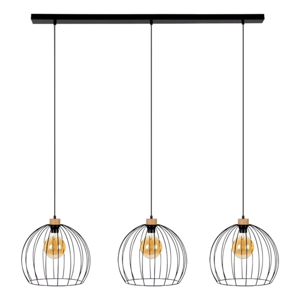 Coop Pendant Lamp 3xE27 Max.60W Oiled Oak/Black Metal/Black PVC Cable 188419304