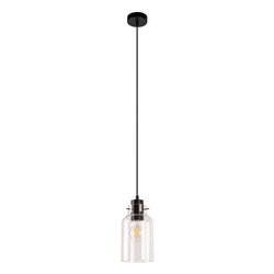 Lampa wisząca Alessandro 1xE27 Max.60W Drewno bukowe orzechowe/Czarny metal/Czarny kabel PVC/Szkło przezroczyste 1010421420867