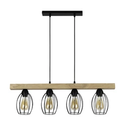 Carlo Pendant Lamp 4xE27 Max.60W Oiled Oak/Black Metal/Black PVC Cable 14919404