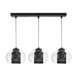 Lampa wisząca Cordia 3xE14 Max.9W Czarny metal/Przezroczysty kabel PVC/Czarny klosz z tkaniny/Szkło przezroczyste 1192304A1028