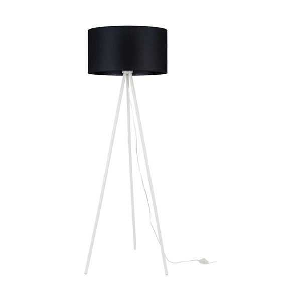 Tripod Floor Lamp 1xE27 Max.40W White Metal/Transparent PVC Cable/Black Fabric Shade 1523002