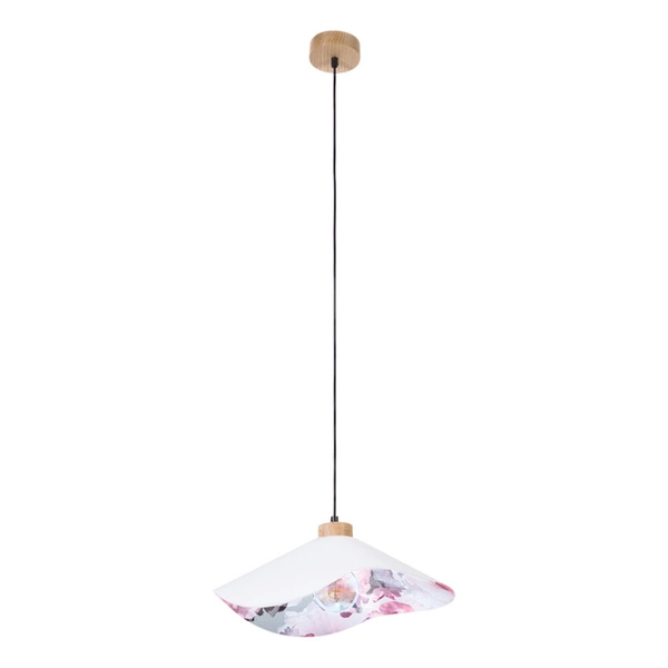 Hattu Floral Pendant Lamp 1xE27 Max.40W Oiled Oak/Black Fabric Cable/Gray Fabric and Multicolor Silk Shade 1614719174