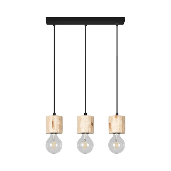 Pino Pendant Lamp 3xE27 Max.60W Natural Pine/Black Metal/Black PVC Cable 7161350