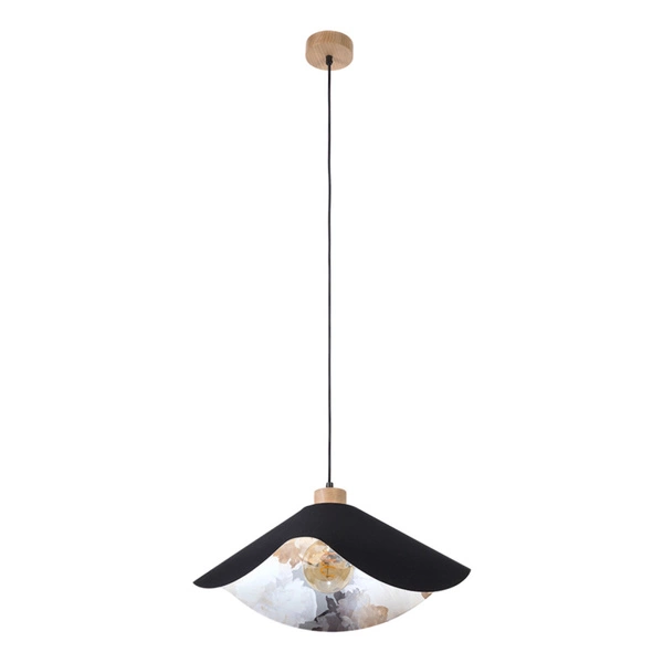 Hattu Floral Pendant Lamp 1xE27 Max.40W Oiled Oak/Black Fabric Cable/Black Fabric and Multicolor Silk Shade 1615819174