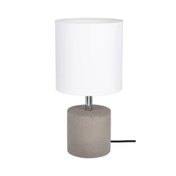 Mocna okrągła lampa stołowa 1xE27 maks. 25W szary beton/czarny kabel PVC/biały klosz z tkaniny 6091936