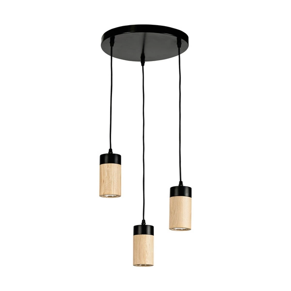 Annick Pendant Lamp Incl. 3xLED GU10 5W Oiled Oak/Black Metal/Black Silicone Braid Cable 1419304R