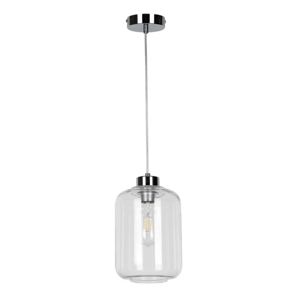 Tarro Pendant Lamp 1xE27 Max.60W Chrome Metal/Transparent PVC Cable/Transparent Glass 15880128