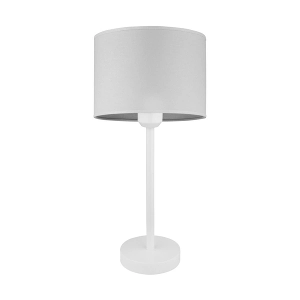 Lampa stołowa Amor 1xE27 maks. 40W biały metal/przezroczysty kabel PVC/szary klosz z tkaniny 7010205110216