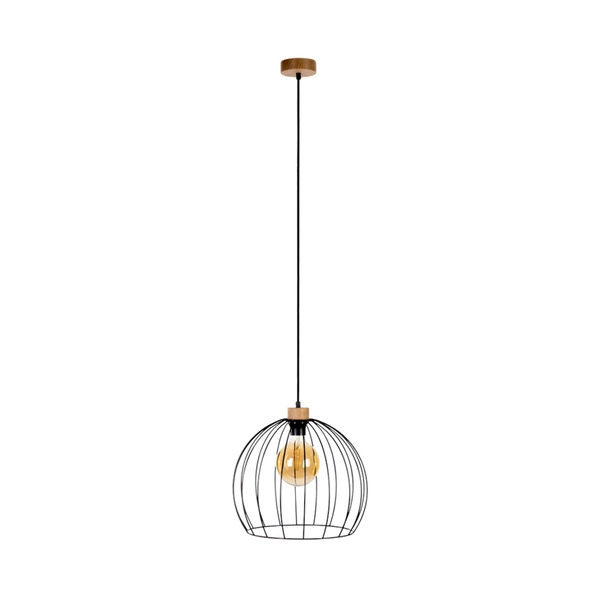 Coop Pendant Lamp 1xE27 Max.60W Oiled Oak/Black Metal/Black PVC Cable 1881974