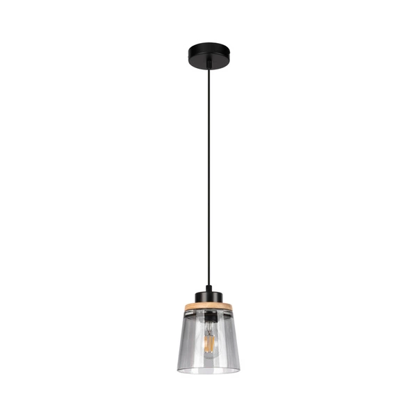 Warnemünde Pendant Lamp 1xE27 Max.60W Oiled Oak/Black Metal/Black PVC Cable/Smoked Glass 78349104