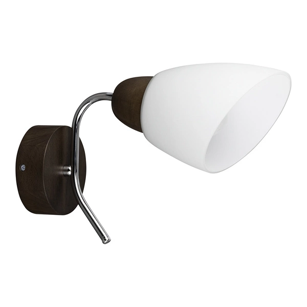 Viletta Wood Wall Lamp 1xE27 Max.60W Walnut Beech Wood/Chrome Metal/White Glass 8141176