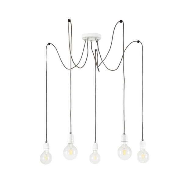 Porcia Pendant Lamp 5xE27 Max.60W White Metal/White Ceramics/Anthracite Fabric Cable 3181502