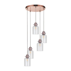 Alessandro Pendant Lamp 5xE27 Max.60W Copper Metal/Transparent PVC Cable/Transparent Glass 1760513