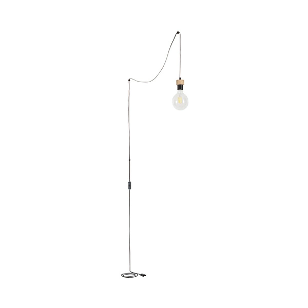 Drewniana lampa wisząca Clarte 1xE27 Max.60W Dąb olejowany/Czarny metal/Czarny kabel z tkaniny 34814104