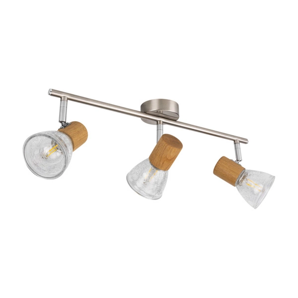 Tobi Ceiling Lamp 3x14 Max.40W Oiled Oak/Satin Metal/Transparent Glass 2037418720994