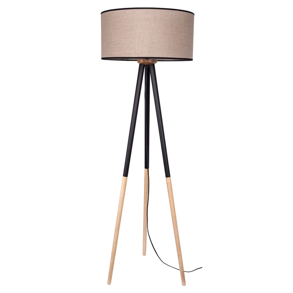 Panda Floor Lamp 1xE27 Max.60W Black-Birch Wood/Black PVC Cable/Natural Linen with black ribbon Shade 6016408310025