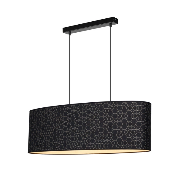 Galance Pendant Lamp 2xE27 Max.40W Black Metal/Black Fabric Cable/Black-Gold Wallpaper Shade 1026021310625