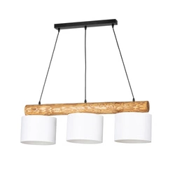 Pino Mix Pendant Lamp 3xE27 Max.40W Stained Pine Brown/Black Metal/Black PVC Cable/White Fabric Shade 6760169404