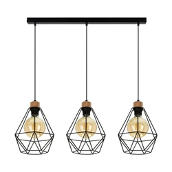 Diament Pendant Lamp 3xE27 Max.60W Oiled Oak/Black Metal/Black PVC Cable 21822304