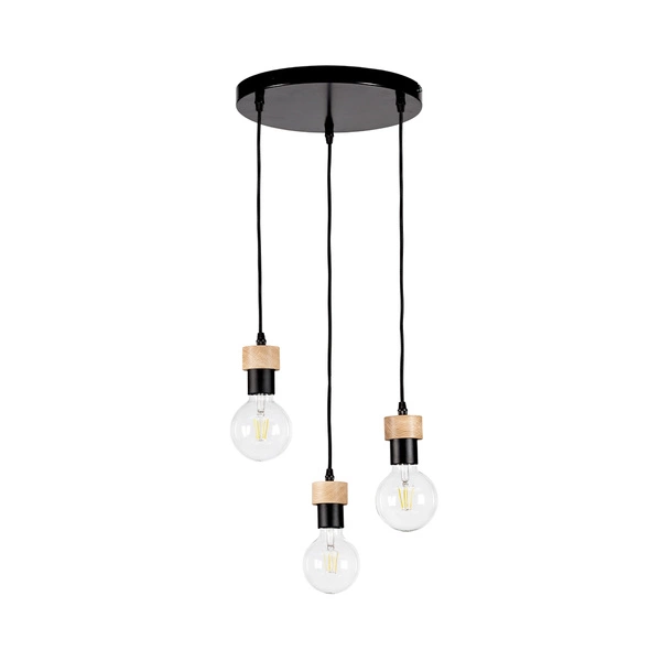 Clarte Pendant Lamp 3xE27 Max.60W Oiled Oak/Black Metal/Black Fabric Cable 3271304R