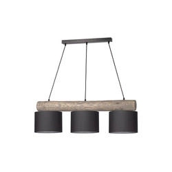 Pino Mix Pendant Lamp 3xE27 Max.40W Stained Pine Gray/Black Metal/Black PVC Cable/Anthracite Fabric Shade 6760489404