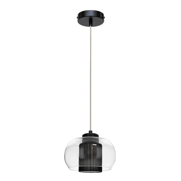 Lampa wisząca Cordia 1xE14 maks. 9W Czarny metal/Przezroczysty kabel PVC/Czarny klosz z tkaniny/Szkło przezroczyste 1192104A1028