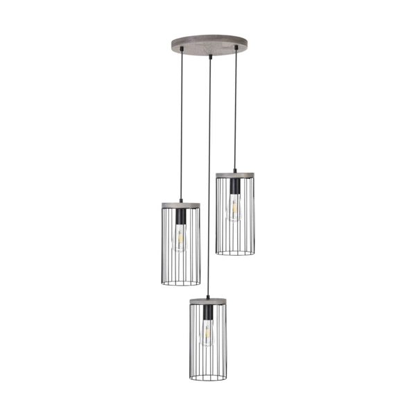 Timeo Pendant Lamp 3xE27 Max.60W Stained Pine Gray/Black PVC Cable/Black Metal 195109357R