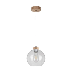 Lampa Wisząca Laguna Wood 1xE27 Max.60W Dąb Olejowany/Przezroczysty Kabel PCV/Przezroczyste Szkło 18710174