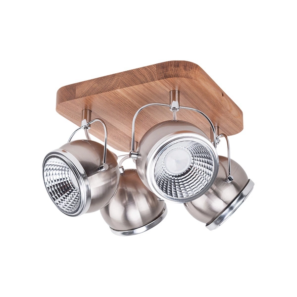 Ball Wood Ceiling Lamp Incl. 4xGU10 6W LED Oiled Oak/Satin Metal/Chrome Metal 5031474