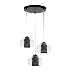 Cordia Pendant Lamp 3xE14 Max.9W Black Metal/Transparent PVC Cable/Black Fabric Shade/Transparent Glass 1192334A1028