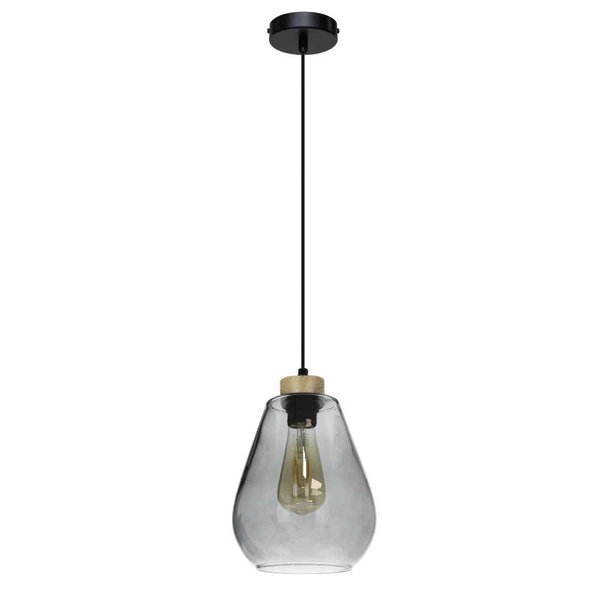 Kigali Pendant Lamp 1xE27 Max.60W Oiled Oak/Black Metal/Black PVC Cable/Smoked Glass 5500063