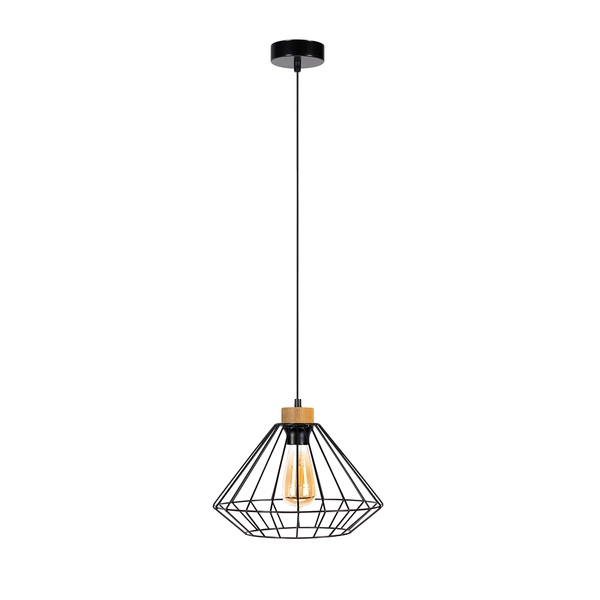 Raquelle Pendant Lamp 1xE27 Max.60W Oiled Oak/Black Metal/Black PVC Cable 187119104