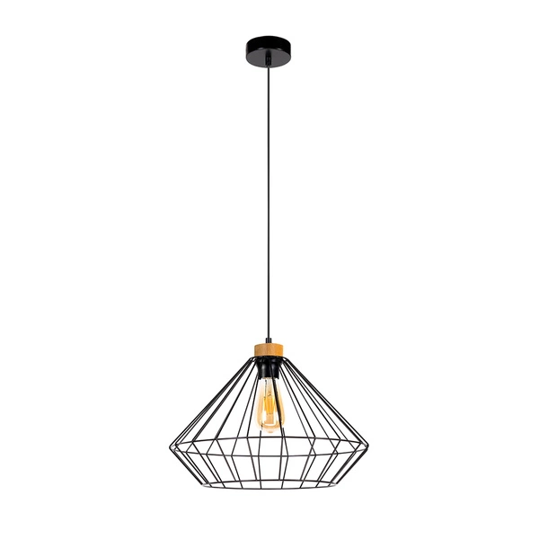 Raquelle Pendant Lamp 1xE27 Max.60W Oiled Oak/Black Metal/Black PVC Cable 187219104