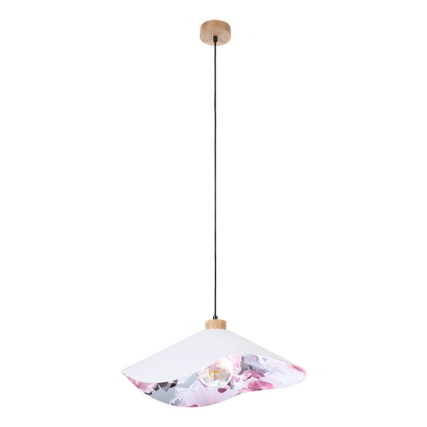 Hattu Floral Pendant Lamp 1xE27 Max.40W Oiled Oak/Black Fabric Cable/Gray Fabric and Multicolor Silk Shade 1615719174