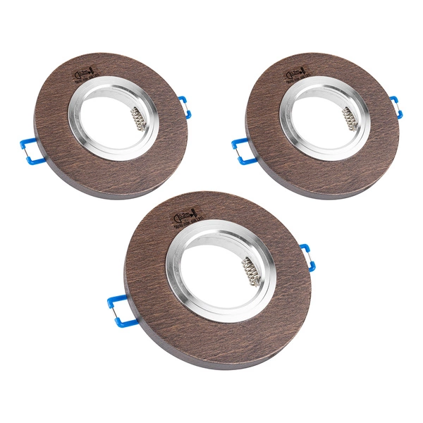 Vitar Wood Round Set of Downlights 3xGU10 Max.6W LED Walnut Beech Wood 2011376