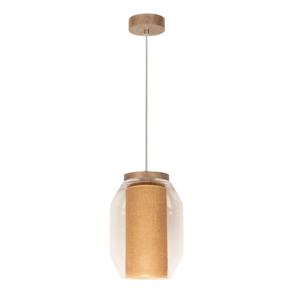 Vaso Jute Pendant Lamp 1xE27 Max.15W LED Oiled Oak/Transparent PVC/Transparent/Beige 179110174