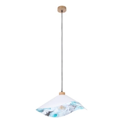 Hattu Floral Pendant Lamp 1xE27 Max.40W Oiled Oak/Black Fabric Cable/White Fabric and Multicolor Silk Shade 1615619174