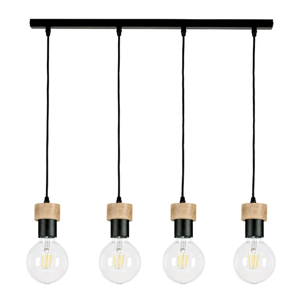 Clarte Pendant Lamp 4xE27 Max.60W Oiled Oak/Black Metal/Black Fabric Cable 3271404