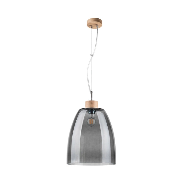 Campana Pendant Lamp 1xE27 Max.60W Oiled Oak/Transparent PVC Cable/Smoked Glass 9843074