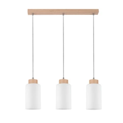 Bosco Pendant Lamp 3xE27 Max.60W Birch Wood/White Glass/Transparent PVC Cable 1720360