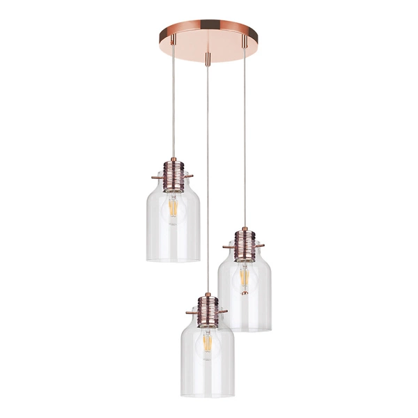 Alessandro Pendant Lamp 3xE27 Max.60W Copper Metal/Transparent PVC Cable/Transparent Glass 1760333