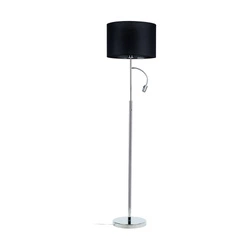 Eros Floor Lamp 1xE27 Max.60W 1xLED Integrated 160lm 3000K 3W Chrome Metal/Black Fabric Shade/Transparent PVC Cable 1233128