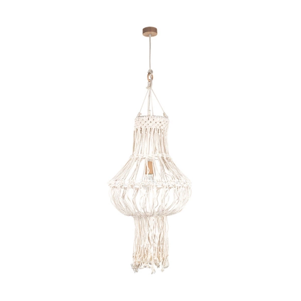 Samba Pendant Lamp 1xE27 Max.15W LED Oiled Oak/Cream Braided Cotton Cord/Natural Fabric Cable 18727174