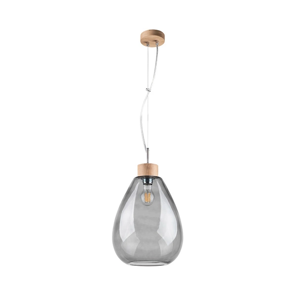 Piro Pendant Lamp 1xE27 Max.60W Oiled Oak/Transparent PVC Cable/Smoked Glass 9823074