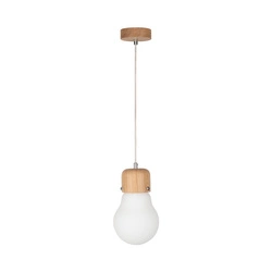 Bulb Wood Pendant Lamp 1xE27 Max.60W Oiled Oak/Transparent PVC Cable/White Glass 2811174